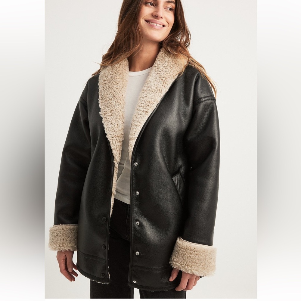 Leather  Black and Cream Jacket